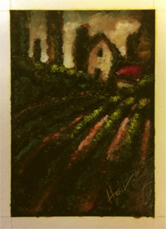 The Old farmhouse 003. 4.5"x6.5" Paintstik on watercolor paper. Varnished. $175.00